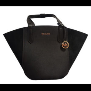 REDUCED Michael Kors Women Large Leather Suede Shoulder Tote Bag Handbag Blck MK